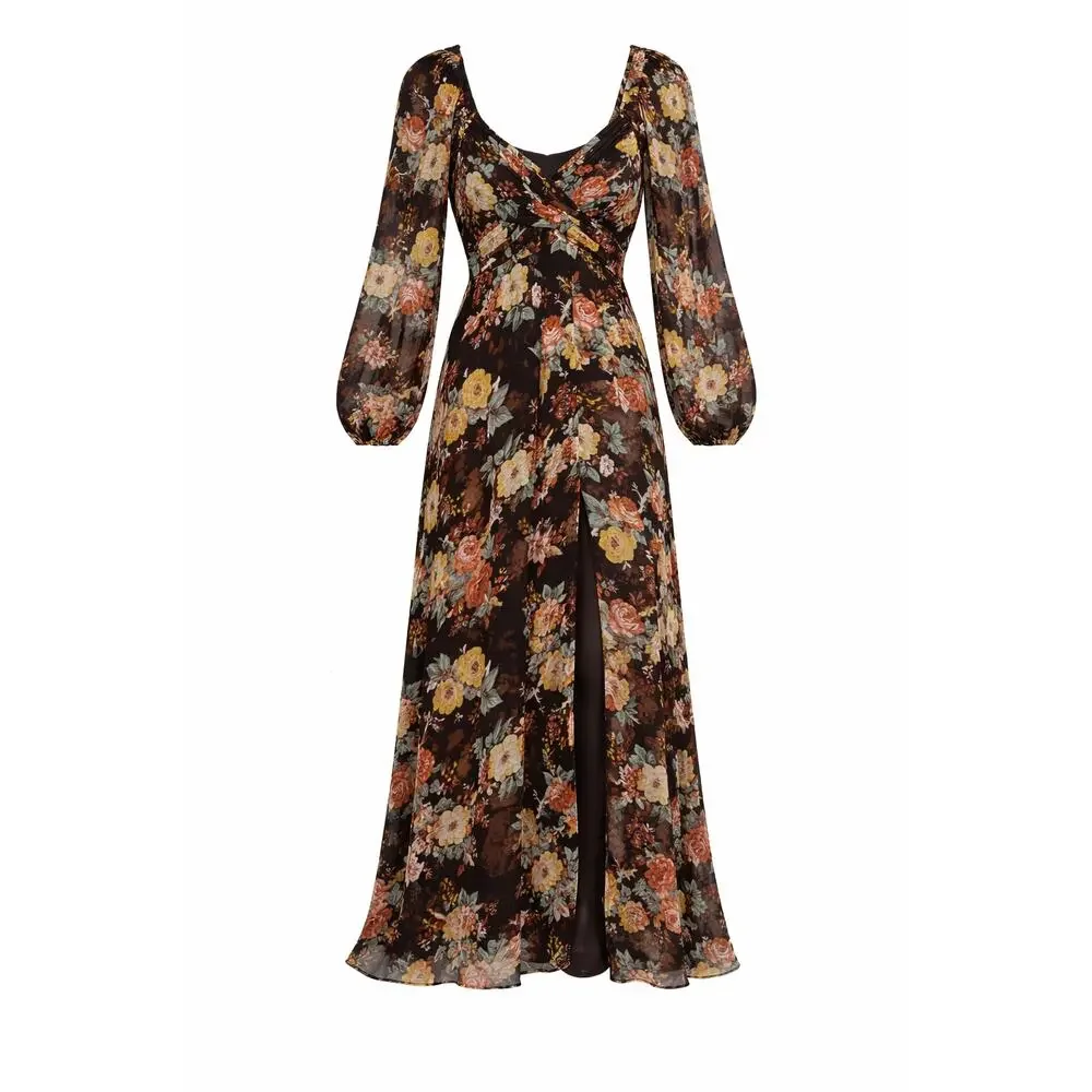 Silk Floral Wrap Maxi Dress Long Sleeve Lagenlook Boho Cottagecore Festival 4 - Picture 10 of 10